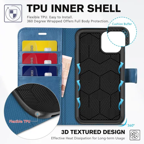 Miniatura 4 de TUCCH - Funda tipo cartera para iPhone 11, con ranura para tarjeta con bloqueo RFID [Funda protectora interior de TPU], cubierta magnética de piel