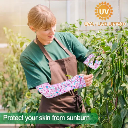 Miniatura 6 de 4 pares de mangas de jardinería antideslizantes para el brazo con agujero para el pulgar, manga solar, mangas refrescantes para los brazos