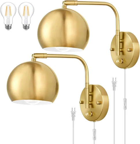 Apliques de pared VATONI enchufables, apliques de pared regulables con brazo oscilante con cable de enchufe y interruptor de regulación con botón de