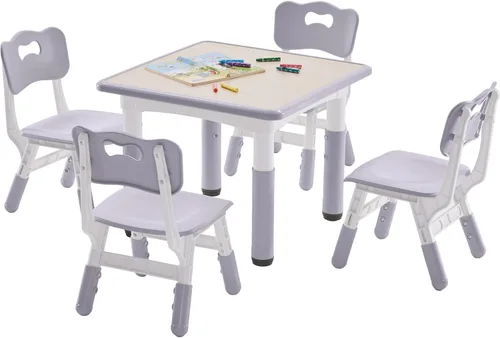 Miniatura 10 de DOREROOM Juego de mesa y 2 sillas para niños, mesa y sillas para niños pequeños de altura ajustable con escritorio de graffiti, 23.6 pulgadas