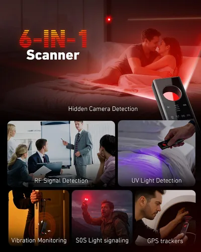 Miniatura 2 de Detectores de Cámaras Ocultas Anti-Espía - Rastreador GPS y Detector de Micrófonos 6 en 1, Escáner de Señal, Protector de Privacidad Recargable