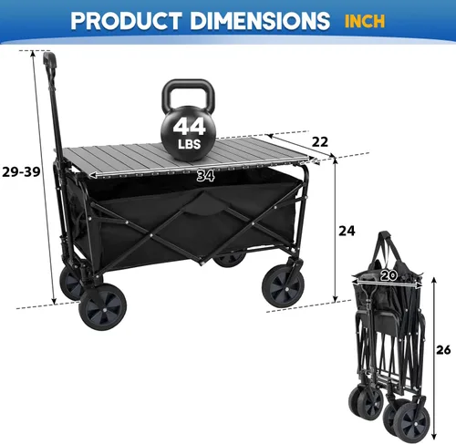 Miniatura 8 de PayLessHere Carrito de jardín plegable plegable con tabla de mesa plegable, ruedas universales para camping, picnic, eventos al aire libre