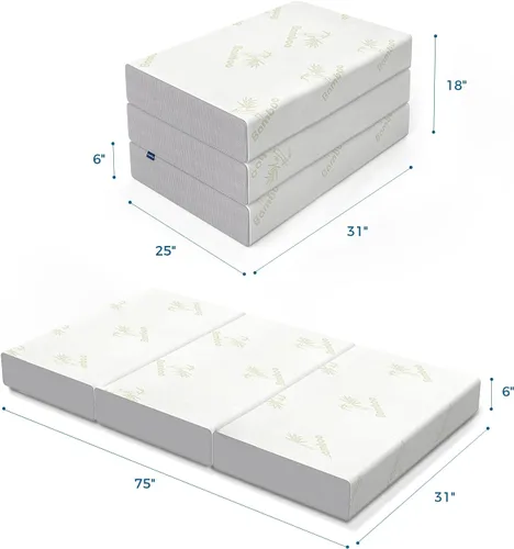 Miniatura 3 de Inofia Colchón triple plegable de espuma viscoelástica con funda extraíble, para campamento, invitados y camas plegables en el suelo, tamaño cuna