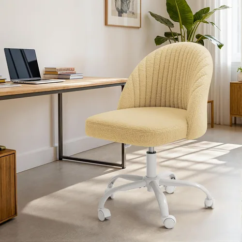 Miniatura 8 de Furniwell Silla de oficina sin brazos, linda silla de escritorio moderna ajustable giratoria para tocador, silla de computadora, sillas de Amarillo