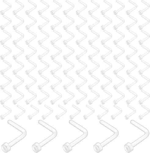 Miniatura 9 de NEWITIN 100 aretes de nariz transparentes de 0.71 onzas para cirugía, en forma de L, retenedores de piercing transparentes, joyería de piercing