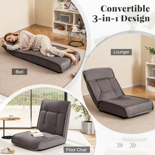 Miniatura 5 de COSTWAY Silla plegable de suelo, sofá convertible con respaldo ajustable de 14 posiciones, reposacabezas ajustable de 5 posiciones, silla acolchada