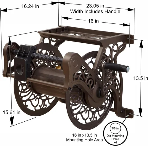 Miniatura 6 de Liberty Garden 707-P - Carrete de manguera decorativo para montaje en pared con guía de plástico, bronce