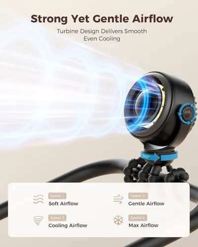 Miniatura 3 de SWEETFULL Ventilador para cochecito de bebé, 4000 mAh, recargable, silencioso de 4 velocidades, con pantalla LED y luz nocturna, mini ventilador