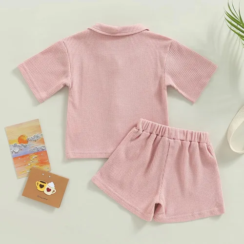 Miniatura 4 de Mubineo Pantalones cortos básicos de verano para bebés y niñas pequeñas, camisa con botones, ropa