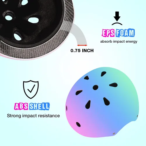 Miniatura 5 de Casco de bicicleta ajustable con gradiente de color y coderas y rodilleras - Casco para niños y niñas para patinaje, edades 3-14 Ideal