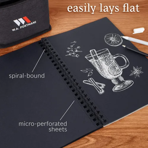 Miniatura 3 de WA Portman - Cuaderno de bocetos de papel negro A4 (8.3" x 11.7"), papel negro para marcadores de 140 GSM sin ácidos, 60 páginas (30 hojas), diario