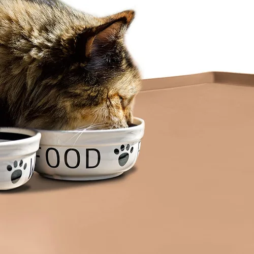 Miniatura 6 de Tapete de comida para perros, bandeja de comida impermeable de silicona, mantel individual antideslizante para mascotas, borde elevado de 0.6