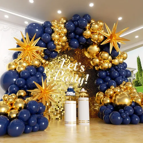 Navy Blue Balloons Arch Kit with Star 157pcs, Different Size Navy Blue Metallic Gold Latex Balloon Garland Kit for 2026 Graduation Birthday