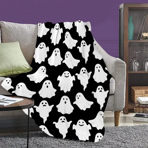 Miniatura 5 de Jbralid Manta de Halloween divertida con fantasma, lindo y espeluznante de Halloween, manta de franela ligera y acogedora para dormitorio, sala