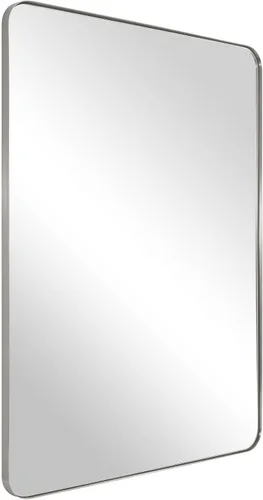 Miniatura 30 de ANDY STAR Espejo cromado para baño, espejo de pared con marco de metal de 22 x 30 pulgadas, espejo rectangular de acero inoxidable con esquina