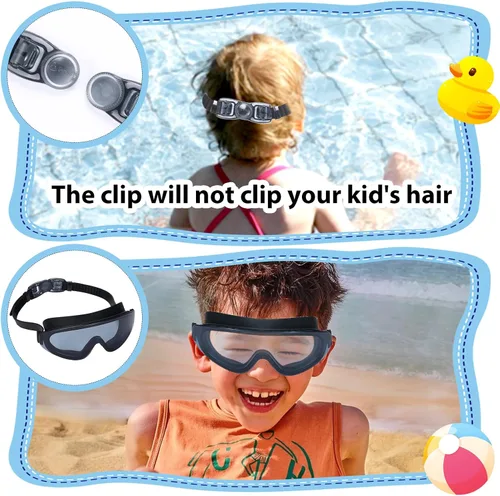 Miniatura 6 de Theuzi Paquete de 3 gafas de natación para niños, gafas de natación con lente de visión amplia de una pieza de 3 a 15 años