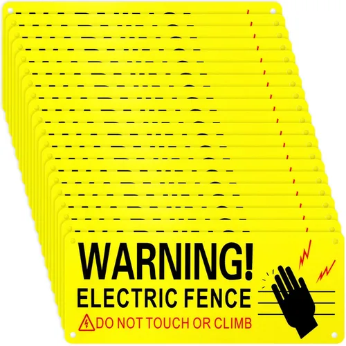 Blulu Paquete de 20 letreros de advertencia de metal eléctrico de 10 x 4 pulgadas, de aluminio reflectante, señal de seguridad para valla eléctrica,