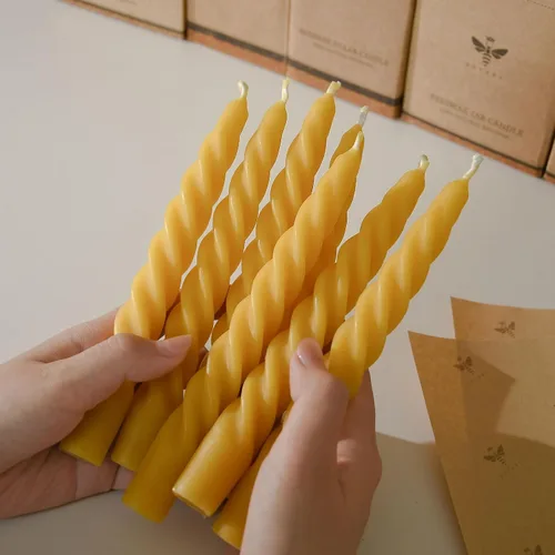 Miniatura 5 de DEYBBY Juego de 4 velas espirales de cera de abeja de 7 pulgadas, sin goteo y sin humo, velas de cera de abejas puras trenzadas para decoración