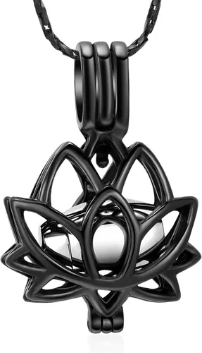 Imrsanl Joyería de cremación para cenizas – Collar con colgante de cenizas de flor de loto con mini urna de recuerdo, joyería conmemorativa de