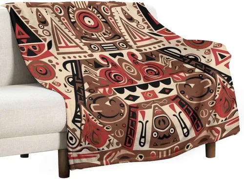 Miniatura 39 de Mantas de franela con patrón artístico rojo, beige, marrón oscuro, manta de franela de pintura al óleo abstracta de 30 x 40 pulgadas para sofá, cama