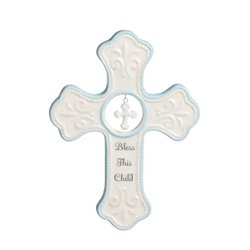 DEMDACO Cruz de pared Bless This Child - Cruz de bendición para bebé - Decoración de guardería de fe - Regalo para recién nacido - Colgante de pared