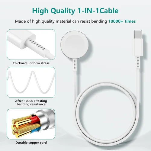 Miniatura 4 de Paquete de 2 cables de carga para Apple Watch, cargador rápido magnético a cable USB-C de 3 pies (1m), cargador rápido inalámbrico portátil