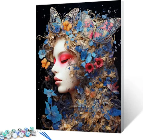 Miniatura 12 de Tucocoo Kit de pintura por números con pinceles y pigmento acrílico sobre lienzo para adultos, estrellas de luna, estilo creativo, proyectos