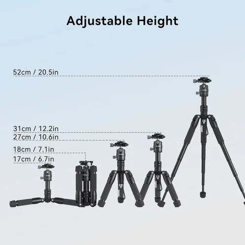 Miniatura 3 de SmallRig VT-20 Mini Trípode de Aluminio, Trípode de Escritorio de 20" con Cabeza de Bola de 360°, Trípodes de Escritorio Compactos para Cámara DSLR