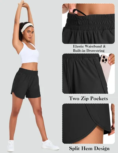 Miniatura 4 de KPSUN Pantalones cortos deportivos para mujer de 5 pulgadas de cintura alta, pantalones cortos de entrenamiento de verano con bolsillos