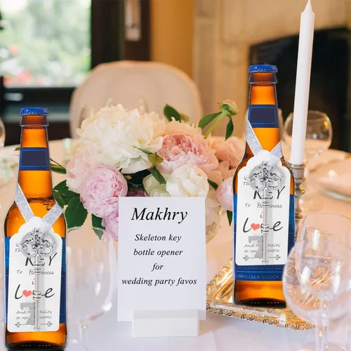 Miniatura 6 de Makhry Juego de 52 abrebotellas con llave de esqueleto, recuerdos de boda para invitados, juego de recuerdo personalizado con tarjetas de regalo
