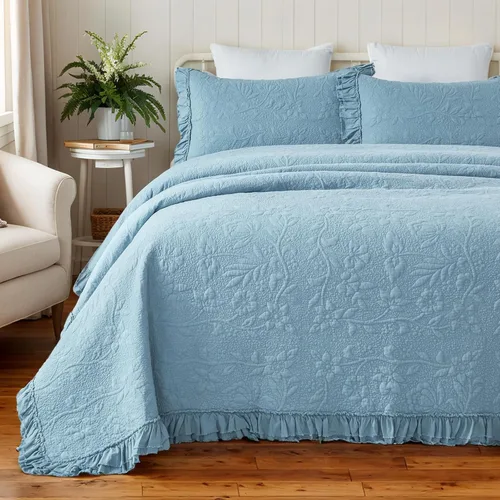 Miniatura 21 de Brandream Queen Size Quilt Set Cotton Beige Quilts Luxury Farmhouse Bedding Set Matelasse Coverlet Scalloped Quilt Set 3-Piece