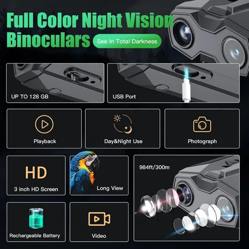 Miniatura 8 de Binoculares de visión nocturna para adultos con infrarrojos Gafas de visión nocturna digital con zoom de 20 × con fotos 4K, alcance de 984 pies