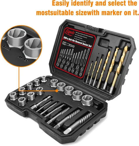 Miniatura 5 de Eapele Juego de extractor de tornillos, enchufes giratorios para quitar tuercas peladas, se ajusta a unidad cuadrada de 3/8 pulgadas con estuche