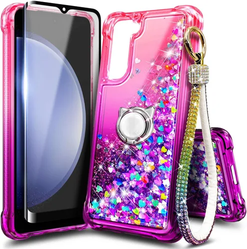 Miniatura 18 de Funda compatible con Samsung Galaxy S24-FE Aqua/Purple Funda líquida flotante con purpurina linda con protector de pantalla de vidrio templado