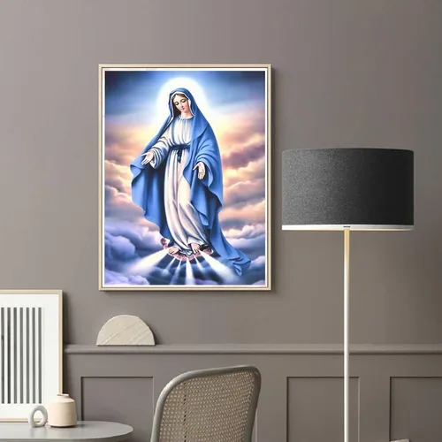 Miniatura 2 de Diymood Kits de pintura de diamantes 5D para adultos, religión, Virgen María, kits de arte de diamantes para mujeres adultas, redondo de taladro
