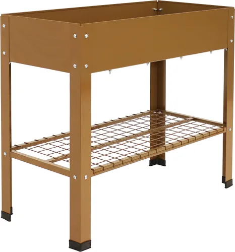 Miniatura 8 de Sunnydaze Cama de jardín elevada de acero galvanizado, juego de 2 jardineras elevadas, uso individual o conectado, cuenta con estante de Marrón