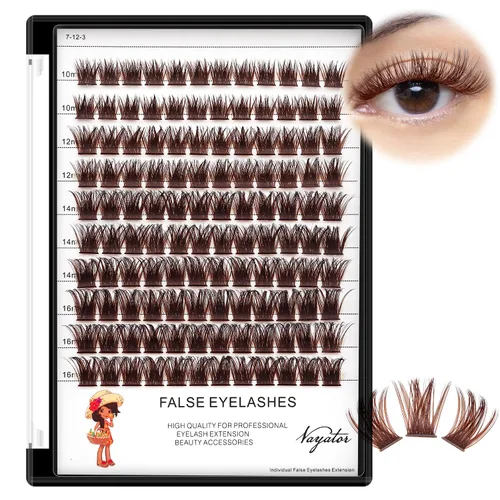 Miniatura 7 de Pestañas postizas de color marrón claro, marrón oscuro, negro y marrón, racimos de pestañas postizas de varios colores, maquillaje profesional