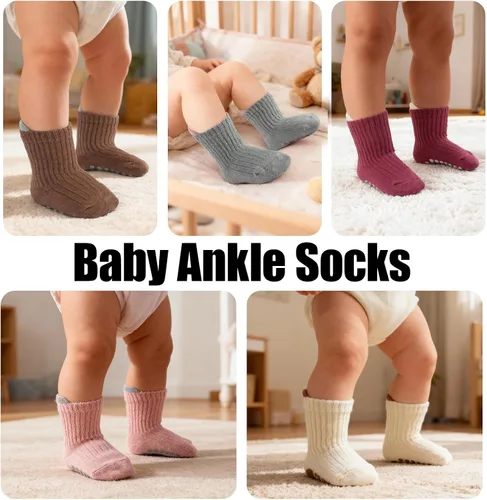 Miniatura 5 de 8 Pairs Baby Toddler Socks Non-Slip Grip Socks for Boys Girls Newborn Infant Baby Cotton Crew Sock with Grips 0-5T