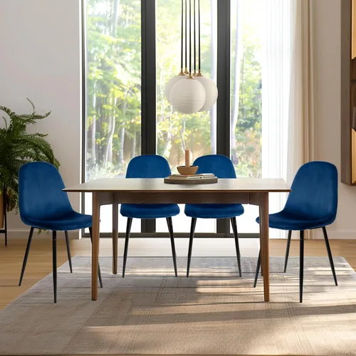 Miniatura 2 de CangLong Juego de 2 sillas de comedor de terciopelo azul con patas de metal para sala de estar, dormitorio, restaurante