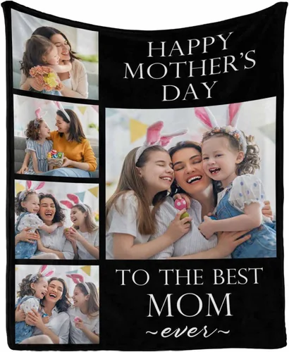 Miniatura 23 de InterestPrint Manta con foto, regalos personalizados para mamá, manta de collage de fotos personalizada para mamá de hija e hijo para cumpleaños