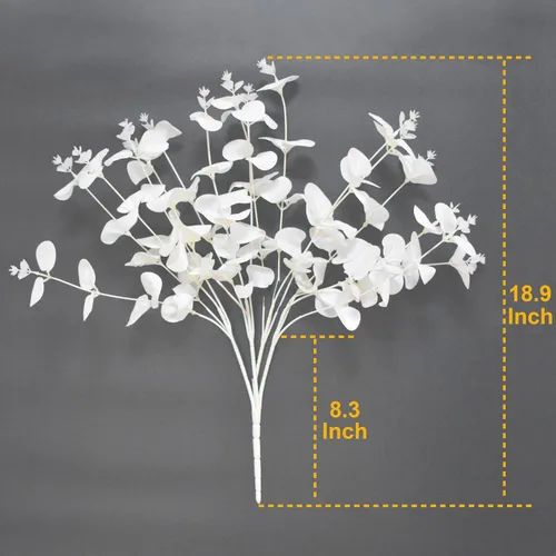 Miniatura 2 de 3 piezas de flores artificiales falsas de eucalipto, flores blancas, tallos de eucalipto sintéticos, flores falsas para relleno de jarrón, centro