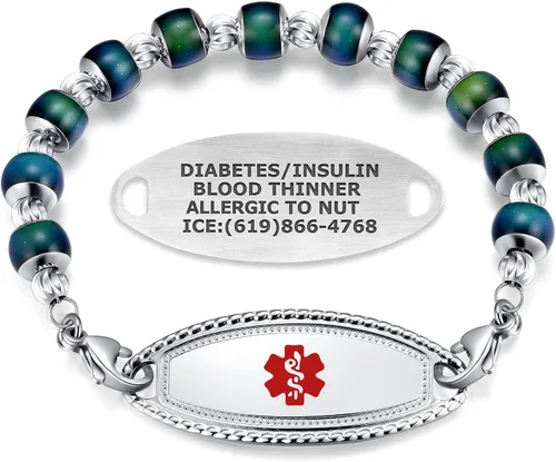 Divoti Custom Engraved Color Changing Mood Beaded Medical ID Bracelets for Women ColorSize