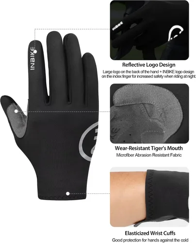 Miniatura 3 de INBIKE Guantes de ciclismo para hombre y mujer, forro polar fino, para pantalla táctil, guantes de bicicleta acolchados para correr, conducir