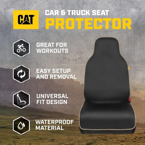 Miniatura 2 de CAT® Funda impermeable para asiento de automóvil para asientos delanteros, 1 pieza con ribete beige, funda de asiento de neopreno duradera