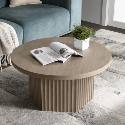 Miniatura 10 de SICOTAS Mesa de Centro Redonda para Sala de Estar, Mesa de Centro Acanalada Moderna de Mediados de Siglo con Almacenamiento, Mesa de Acento de Té