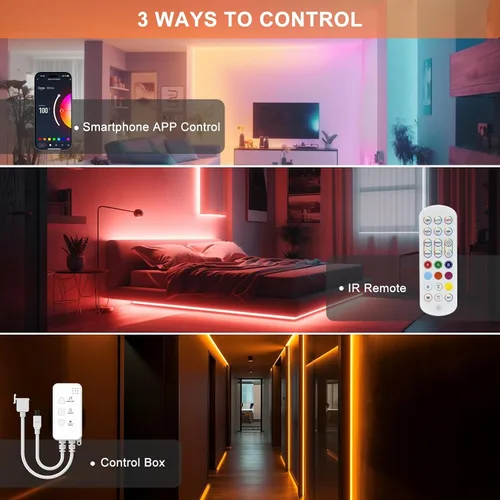 Miniatura 2 de MIWISE Regulador de intensidad para tira de luz LED RGB COB, con aplicación, sincronización de música y control remoto IR para actualizar la tira