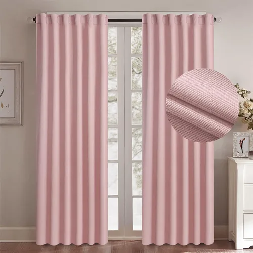 WPM - Cortinas opacas de lino sintético de color rosa rubor, panel con aislamiento térmico para dormitorio/sala de estar, 108 pulgadas de largo,