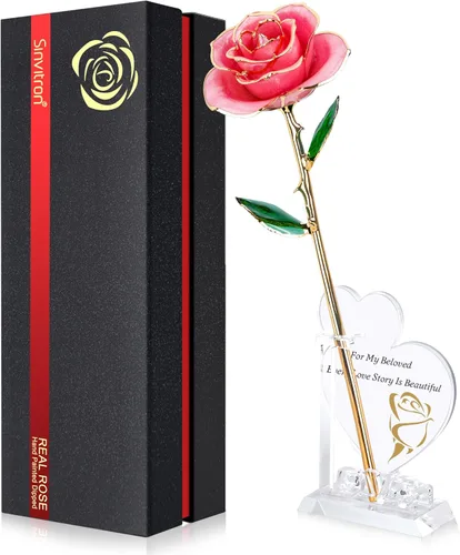 Miniatura 10 de Sinvitron Rosa Infinita Bañada en Oro - Rosa Eternamente Preservada en Resina Flor Eterna para Decoración de Cumpleaños, Día de la Madre, Rojo