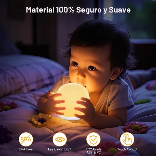 Miniatura 2 de Tyute Luz nocturna para bebé, lámpara de noche de guardería con 8 colores RGB cambiantes, luz nocturna táctil de silicona suave sin BPA