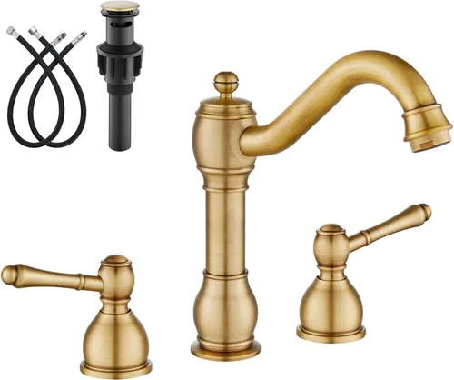 Miniatura 10 de gotonovo Grifos de baño de 8 pulgadas de extensión amplia para lavabo de 3 orificios, 2 manijas de palanca, montaje en cubierta con drenaje